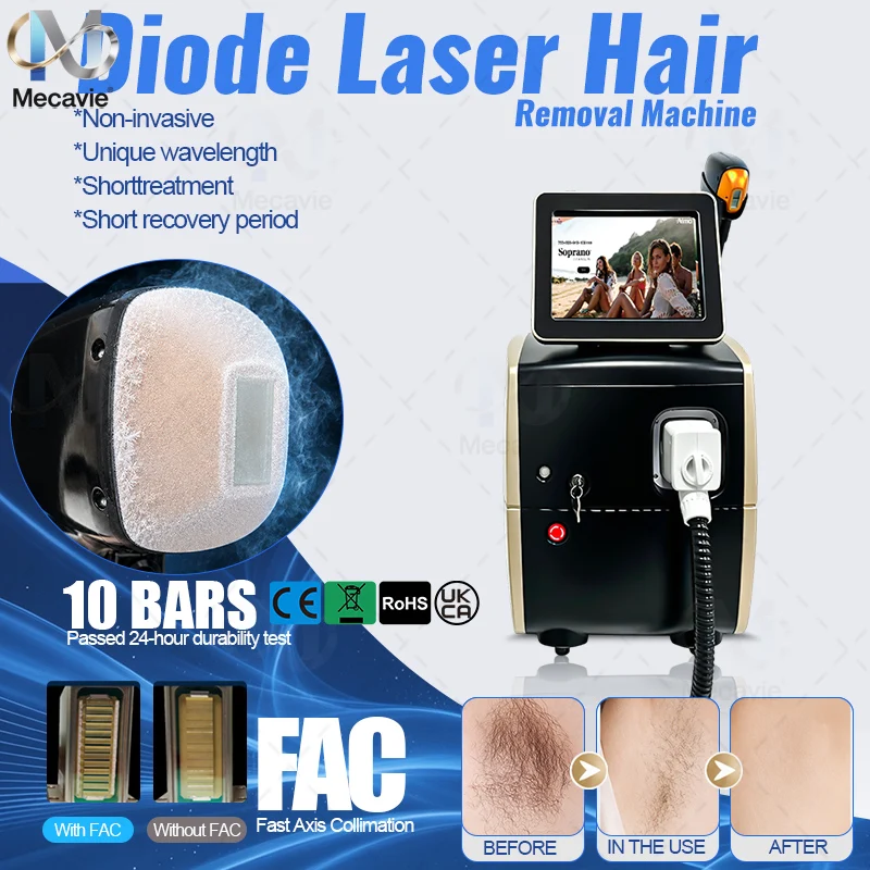 New Upgraded 5 Wavelength FAC Diode Laser Hair Removal Machine, 10 Bars Ice Cooling Painless Professional Salon Equipment