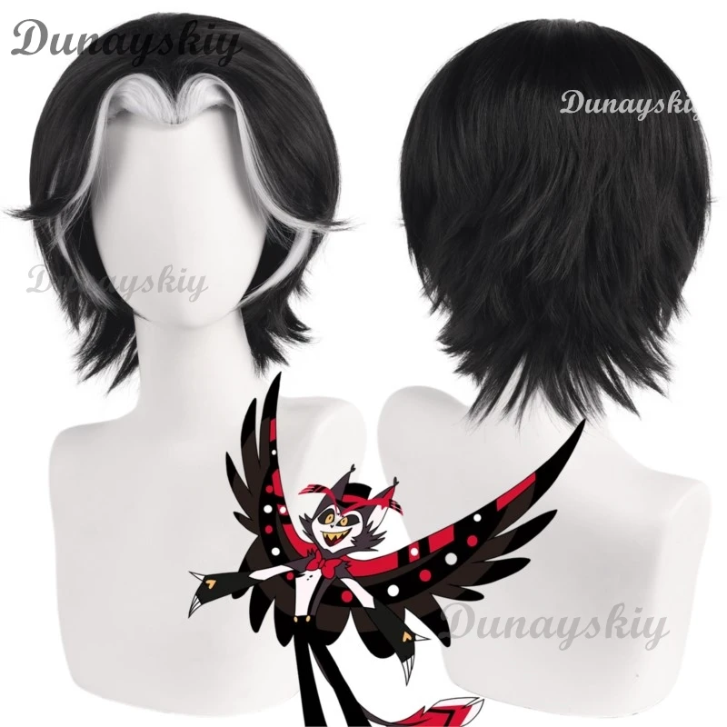 

Anime Husk Cosplay Wigs Short Black White Resistant Synthetic Hair Accessory Halloween Party Costume Props