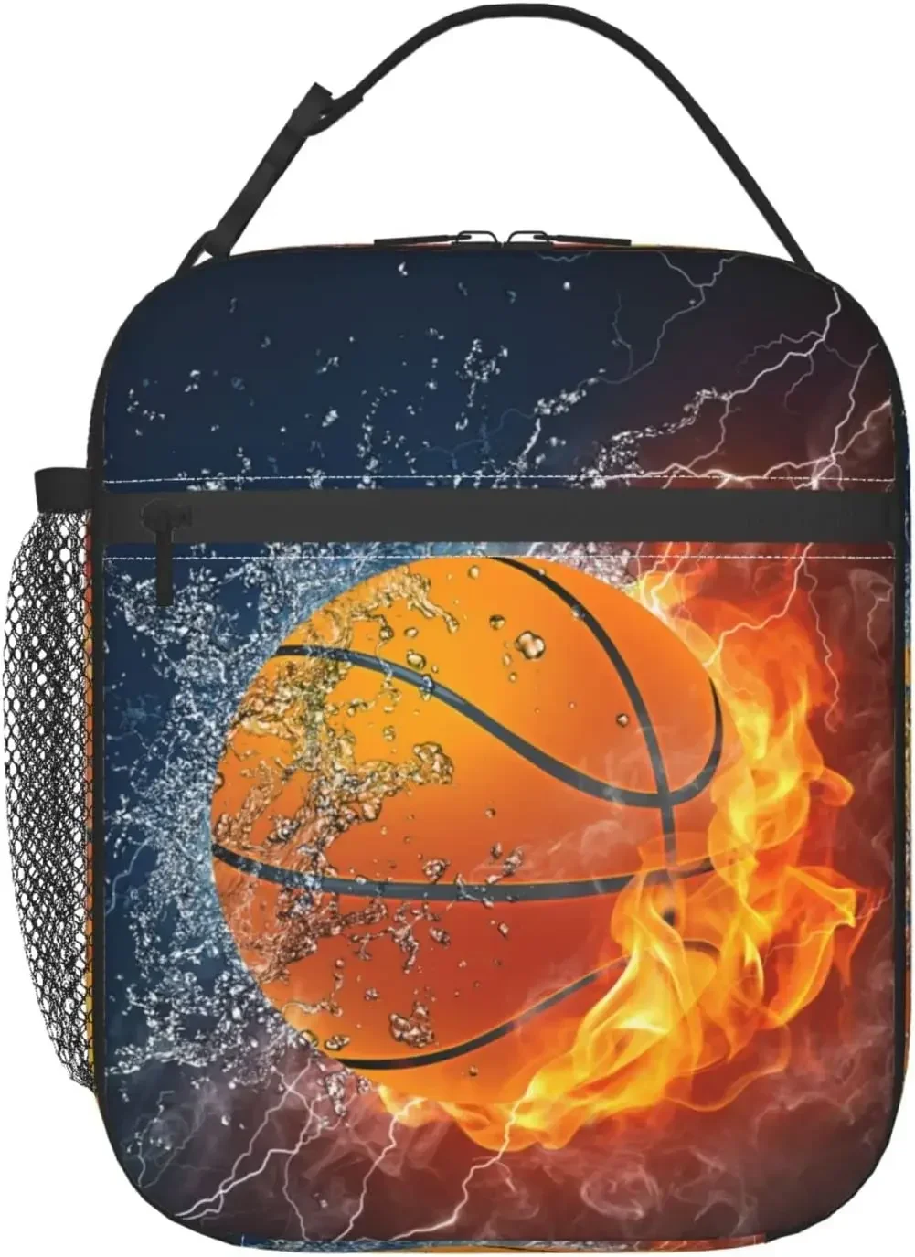 Basketball Fire Totes Lunch Bag Portable Insulated Lunch Box Back to School Picnic Office Travel