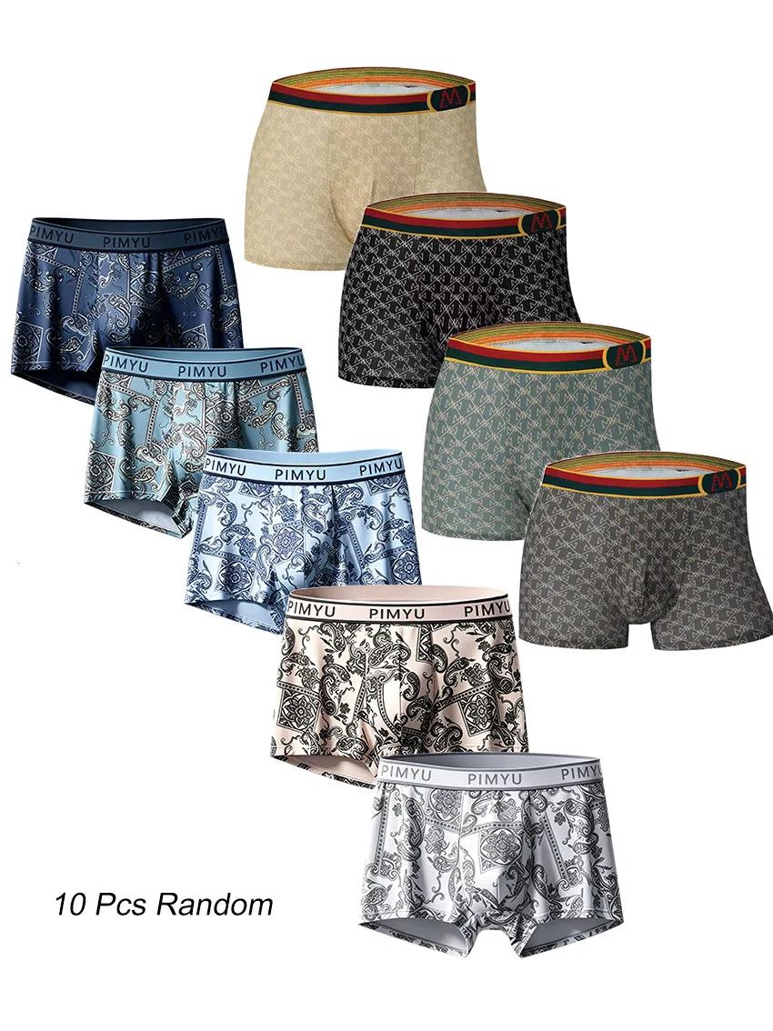 10 Pack Random Men's Boxer Briefs Mixed Paisley and Allover Letter Print Soft Breathable Fabric Comfort Everyday Underwear Set