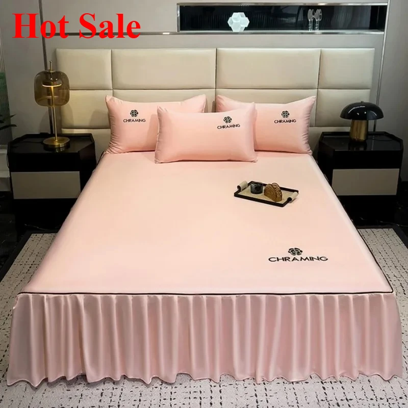

2025 embroidery washed silk ice silk single bed skirt three-piece pillowcase non-slip and dust-proof single-piece bedspread