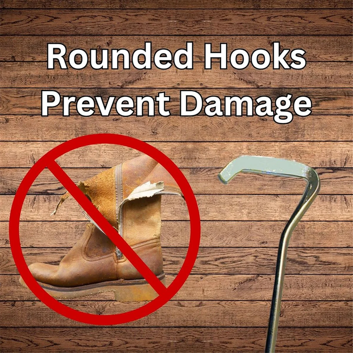 ABNJ Wooden Handle Boot Hooks Boot Puller, Metal Boot Hooks for Effortless Boot Pulling, Boot Hooks for Cowboy Boots, 2-Pack