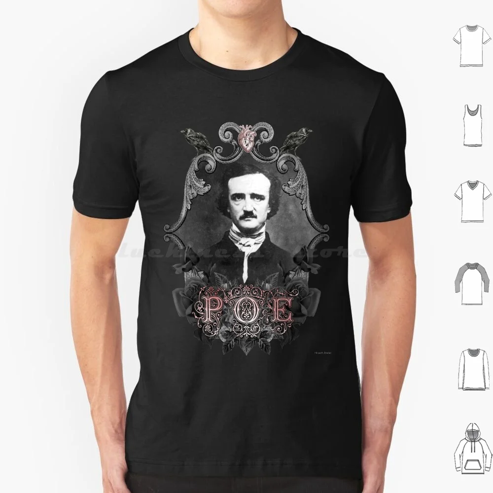 Edgar Allen Poe T Shirt Cotton Men Women DIY Print Poe Edgar Allen Poe Gothic Goth Poet Poetry The Raven Nevermore Quoth The