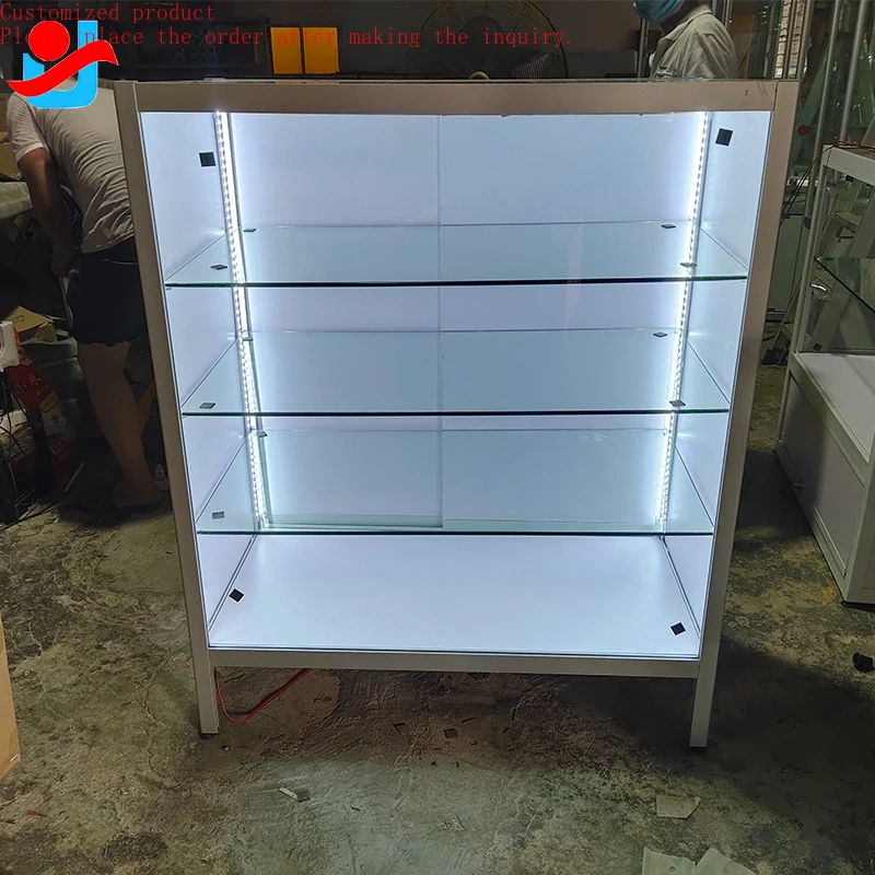 

Custom.Short Glass showcase Smoke Shop Display Exhibition Cabinet Jewelry Display Showcases Cabinet with Light