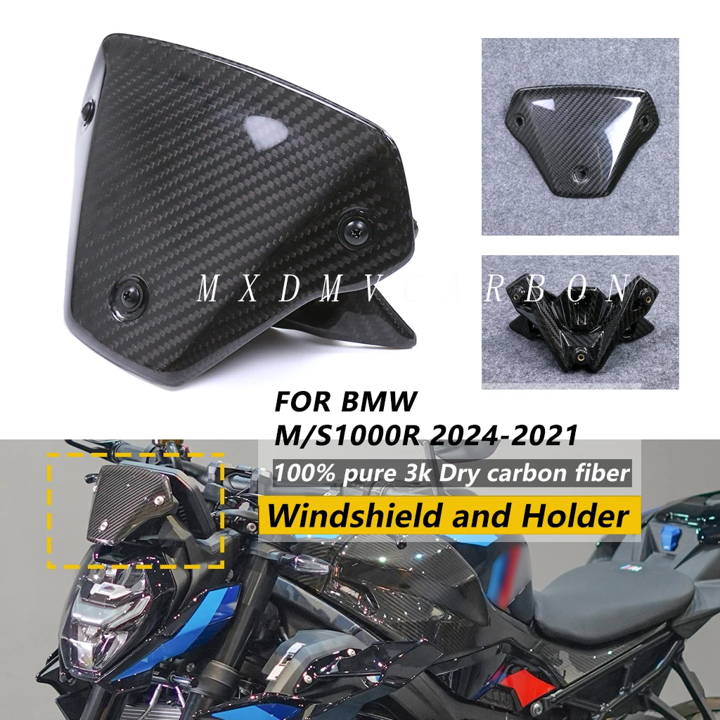 For BMW S1000R M1000R 2024 2023 2022 2021 Motorcycle 3K Dry Carbon Fiber Windshield and Holder Dashboard Cover Fairing Kits