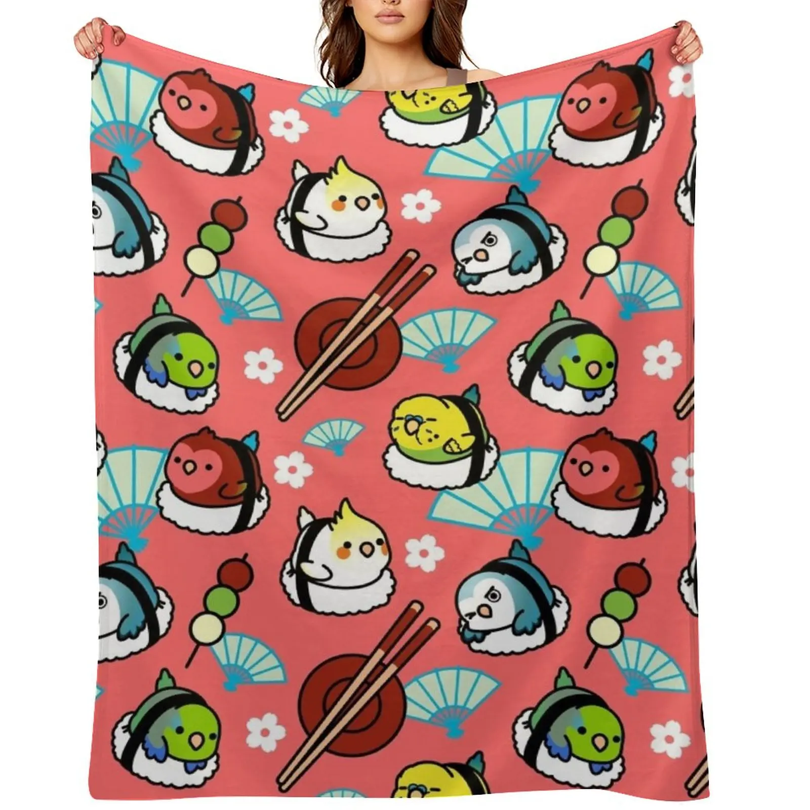 

Sushi Time with Cody the Lovebird & Friends Throw Blanket manga Thermal wednesday Blankets
