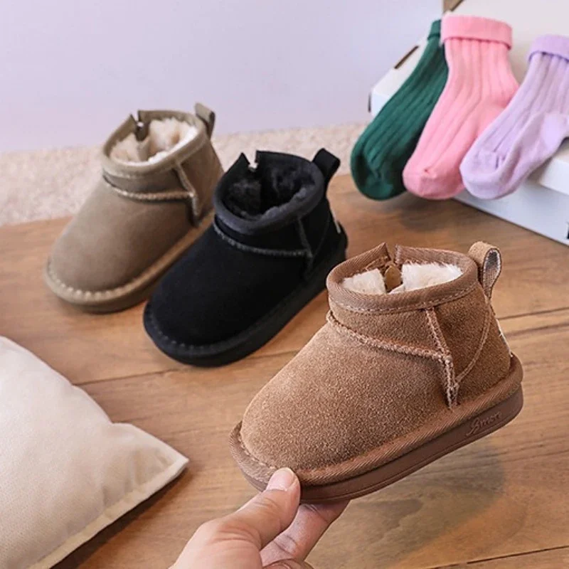 Winter Baby Snow Boots 2025 New Ultra Mini leather Warm Thick Plush Little Boys Shoes Non-slip Fashion Toddler Girls Ankel Boots