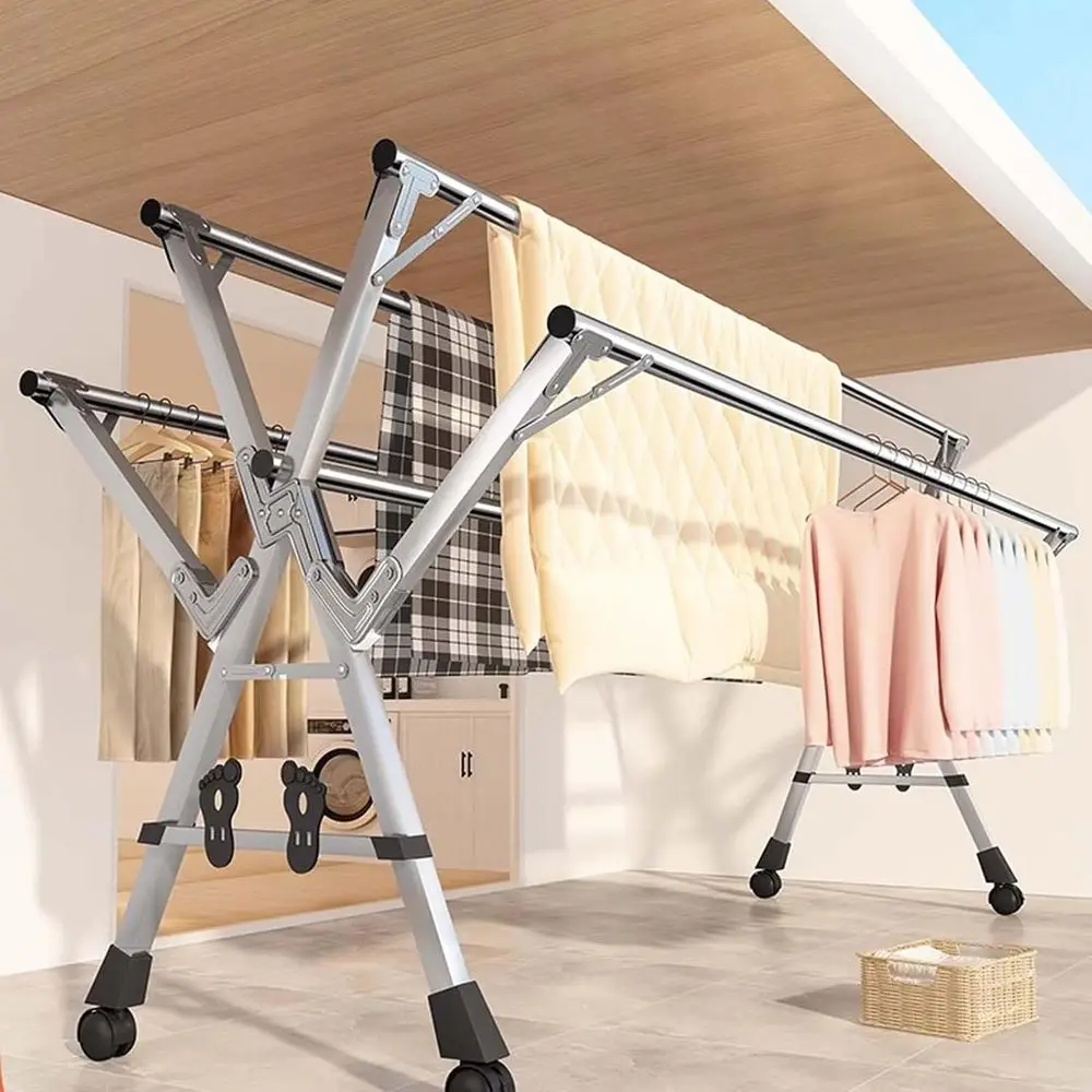 

Portable Heavy-Duty Stainless Steel Clothes Drying Rack for Indoor/Outdoor Use with 20 Windproof Hooks (1.6m)