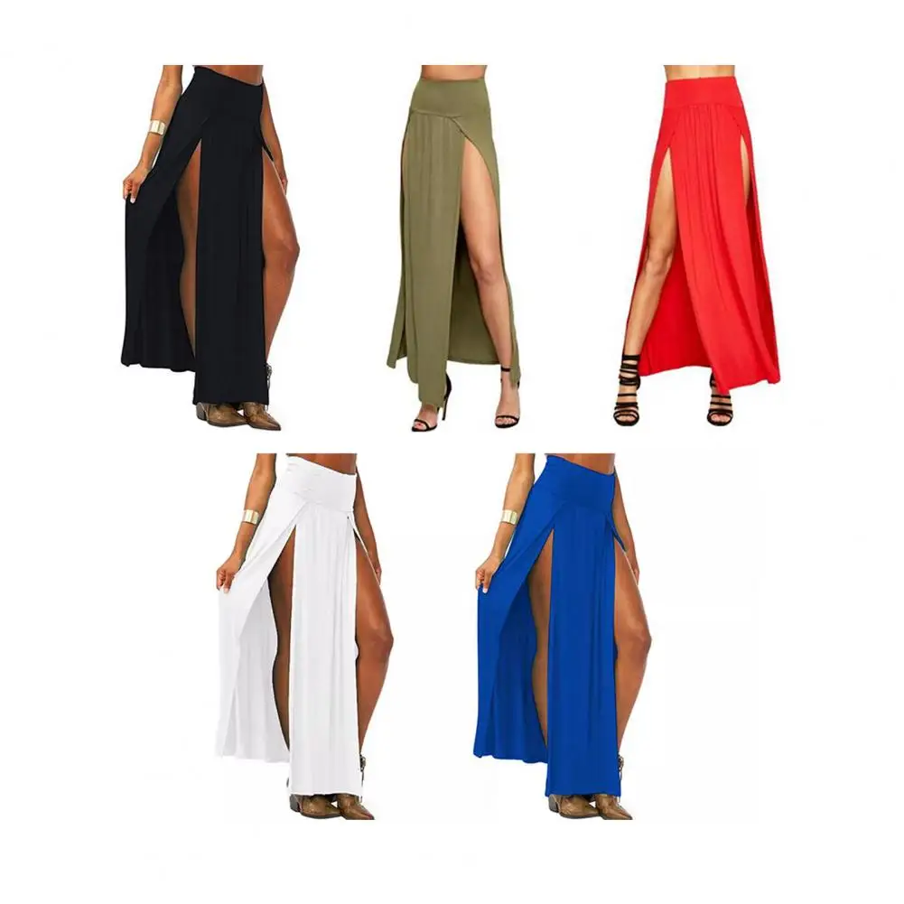 

2025 Women Solid Color Split Skirts Spring Summer Fashion Soft Skirt Women's High Waist A-line Skirts Sexy Female Skirts ﻿