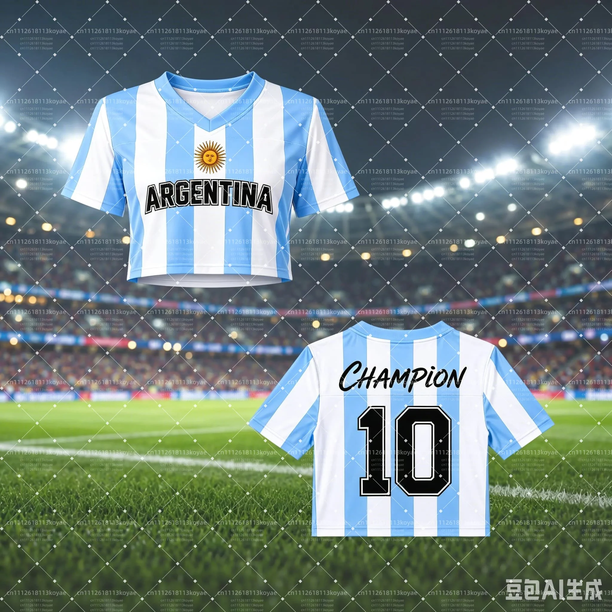 T-shirt court à col en V inspiré de l'Argentine pour femme, collection été 2026, respirant, séchage rapide, style Y2K, pour supporter de football et cheerleading