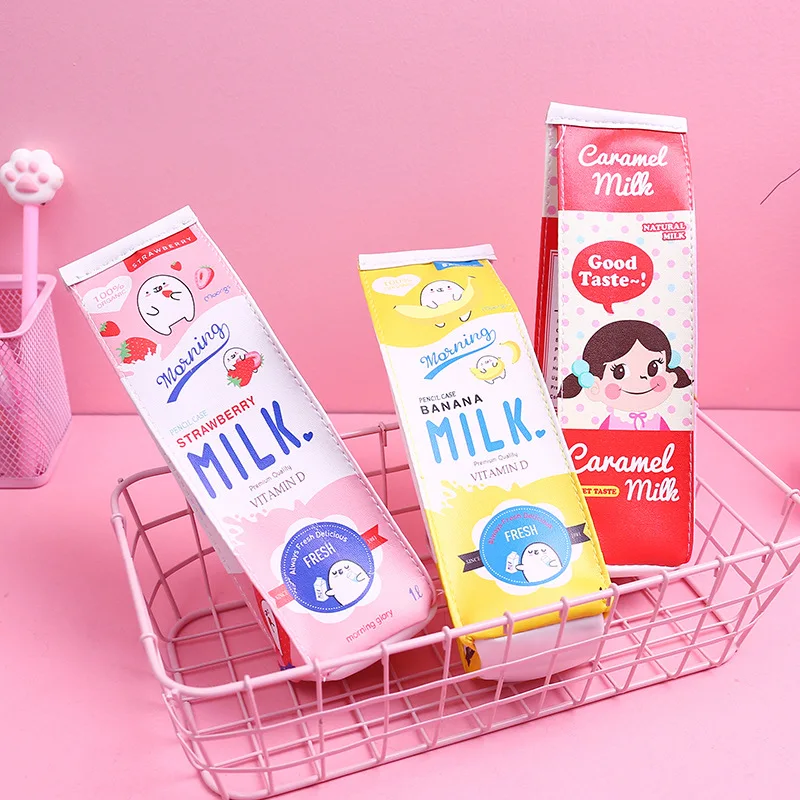 Cartoon Milk Carton Pencil Case Girl Heart Cute Large Capacity Primary School Stationery Box Female Simple Pencil Case