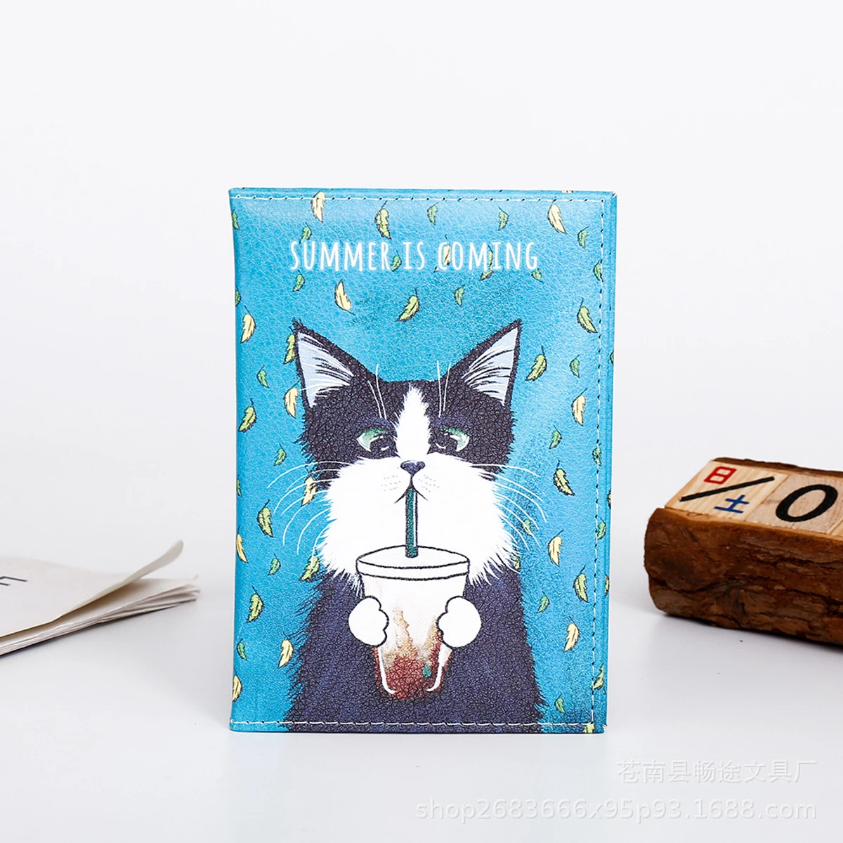 Cartoon cat, PU leather color-printed fashionable passport protective cover, travel document holder, air ticket protective cover
