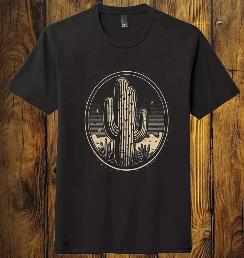 

Minimalist Cactus Desert Graphic Outdoor TShirt Black Unisex Soft Shirt