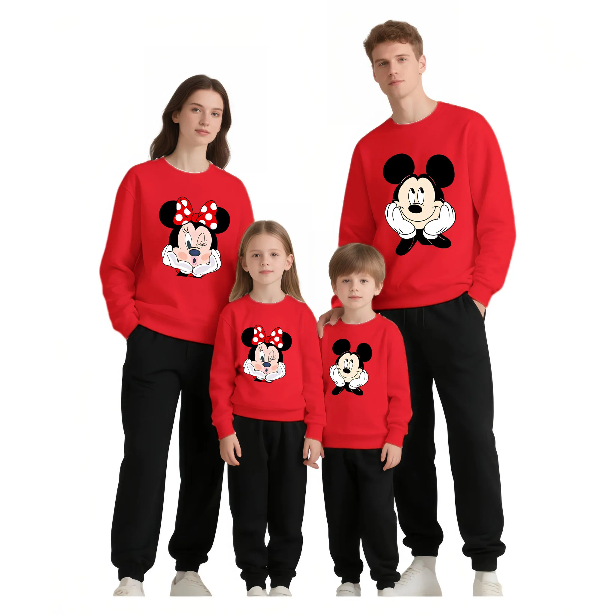 

Couple Mickey Mouse Men Women Hoodies Family Parent-child Wear Boys Girls Autumn Winter Hooded Sweater Oversized Long Sleeves