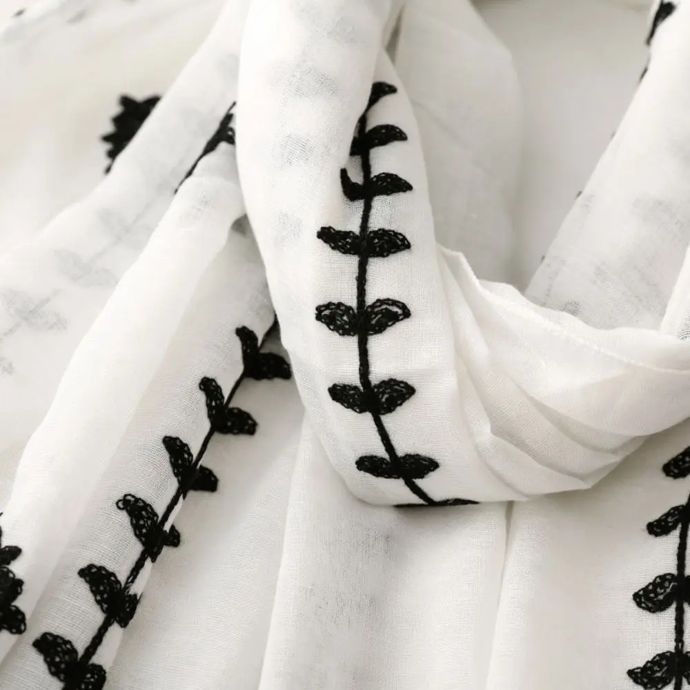 

Retro Long Embroidery Flower Scarf Large Yarn Printed Silk Scarf Solid Color Thin Ethnic Style Wrap Sunscreen