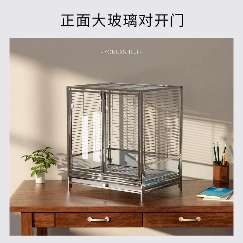 For Parrot Cage Large 304 Stainless Steel Bird Cage Luxury Villa Household Splash Proof Ornamental Peony Design Durable
