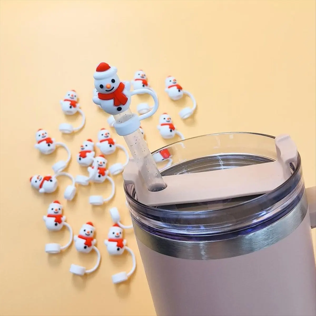 

A56K 10PCS Silicone Straw Tips Lids Protectors for Stanley40 Oz Tumbler Cups Green Christmas Tree Silicone Straw Covers