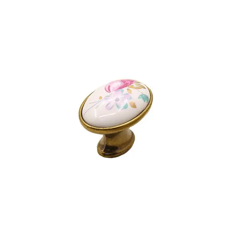 1 Set European Flower Pattern Ceramic Cabinet Handles Non-Slip Drawer Pulls for Dresser Closet Storage Door Home Decor
