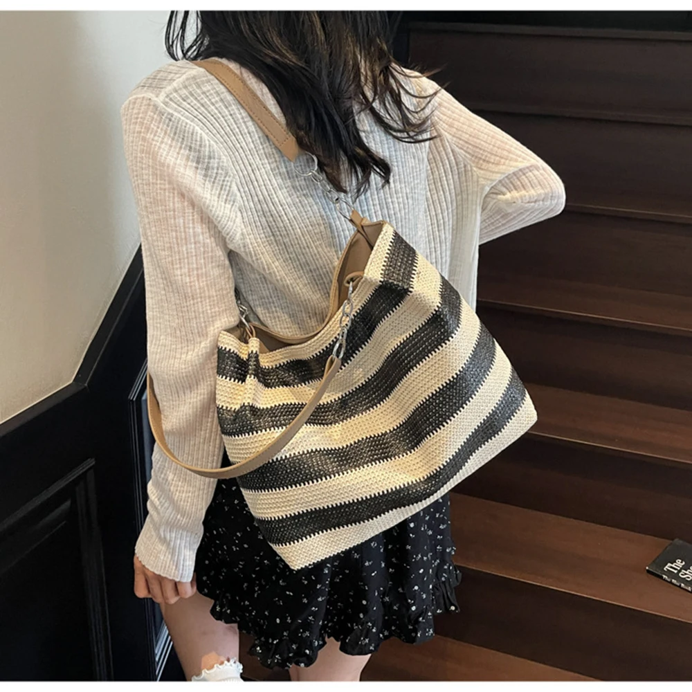 

Женская полосатая дизайнерская уникальная цветная сумка в богемном стиле, летняя пляжная сумка, тканая повседневная сумка-тоут с аксессуарами для отдыха