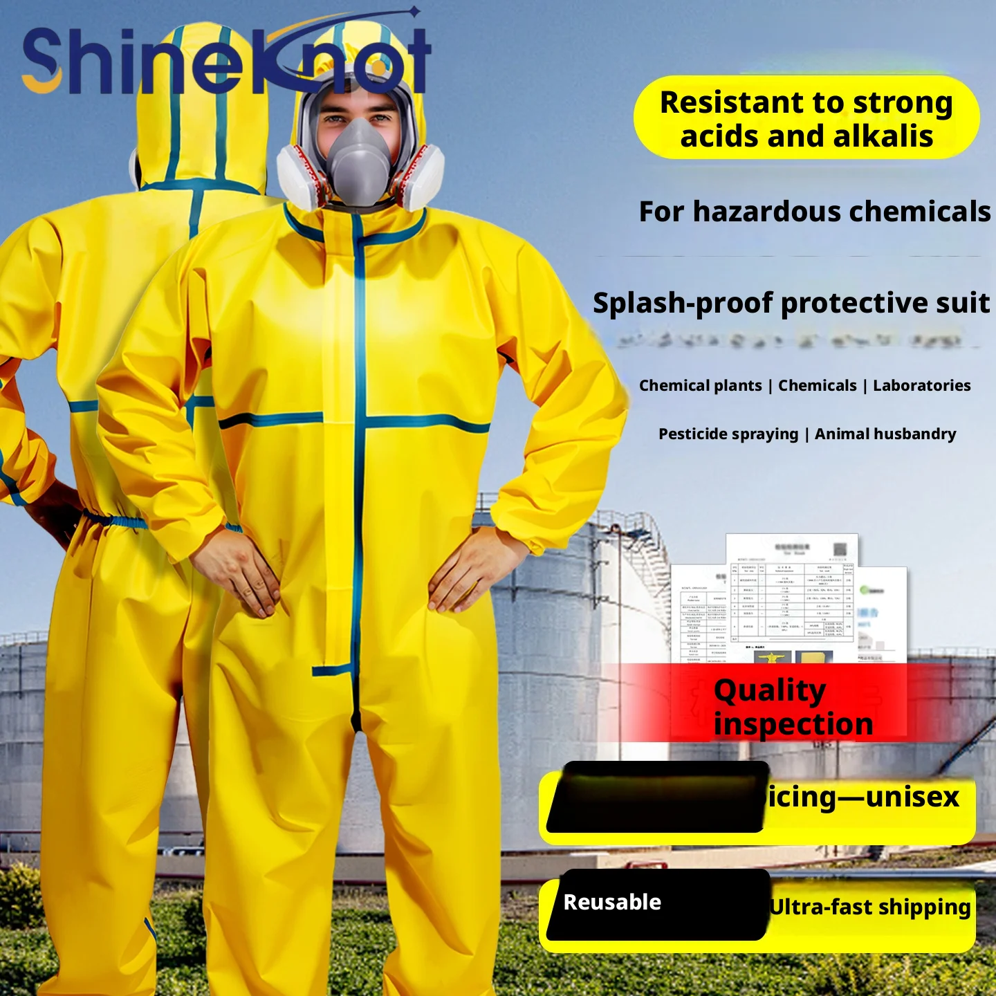 SHINEKNOT Chemical Protective Clothing Acid And Alkali Resistant Laboratory Chemical One-Piece Full Body Protective Clothing