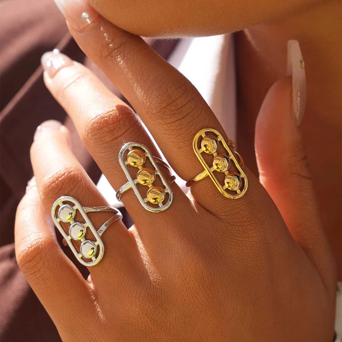 Minimalist Hollow Open Rings For Women Abstract 18K Gold Plated Stainless Steel Rings Simple Fashion Jewelry Girls Gift