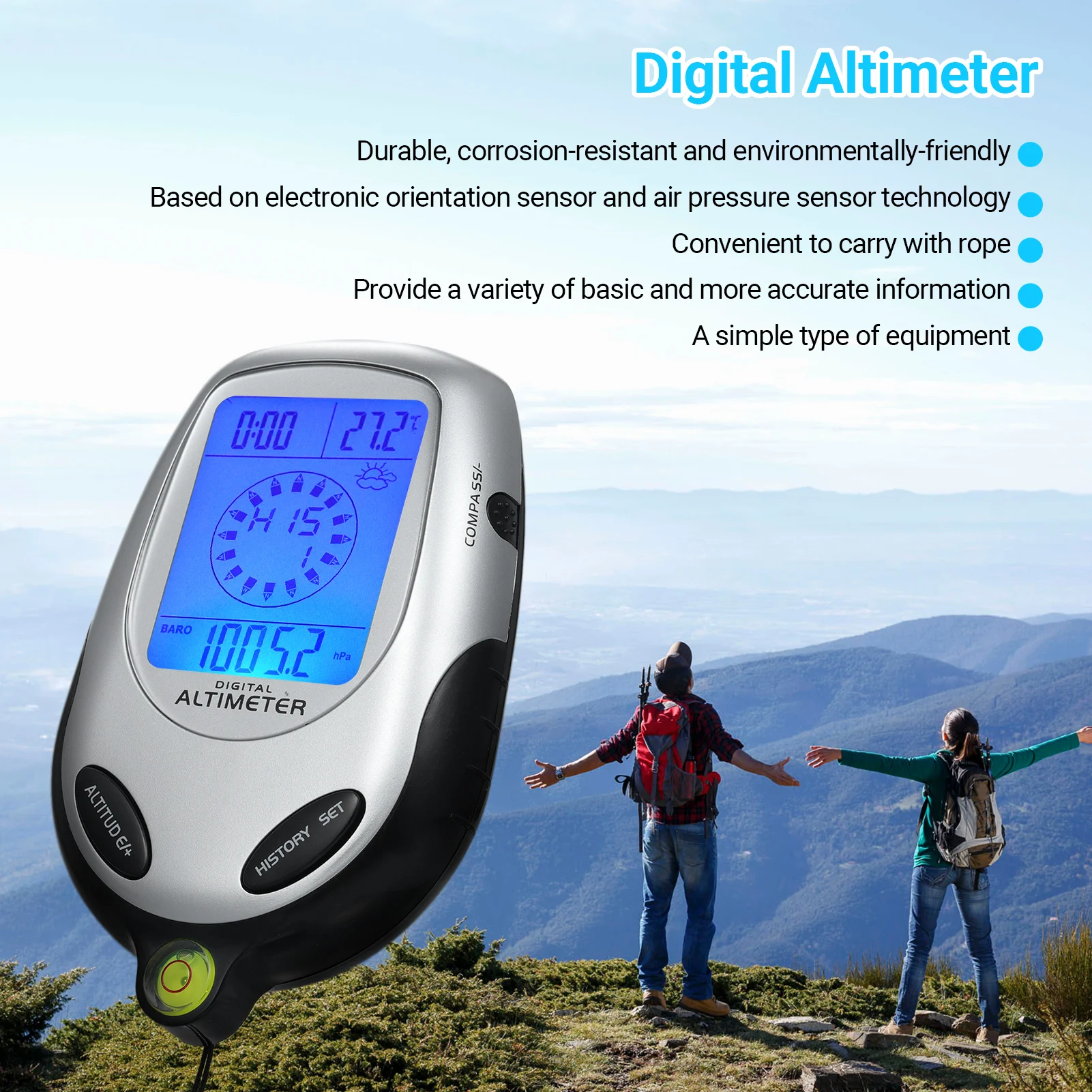 Digital Altimeter Handheld Altimeter Compass Barometer Thermometer Weather Forecast Time Calendar Clock Mountain Climbing Tool