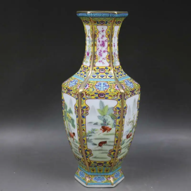 vase-a-six-cotes-en-porcelaine-emaillee-de-couleur-chinoise-11-pouces-animal-du-zodiaque-bœuf-souris
