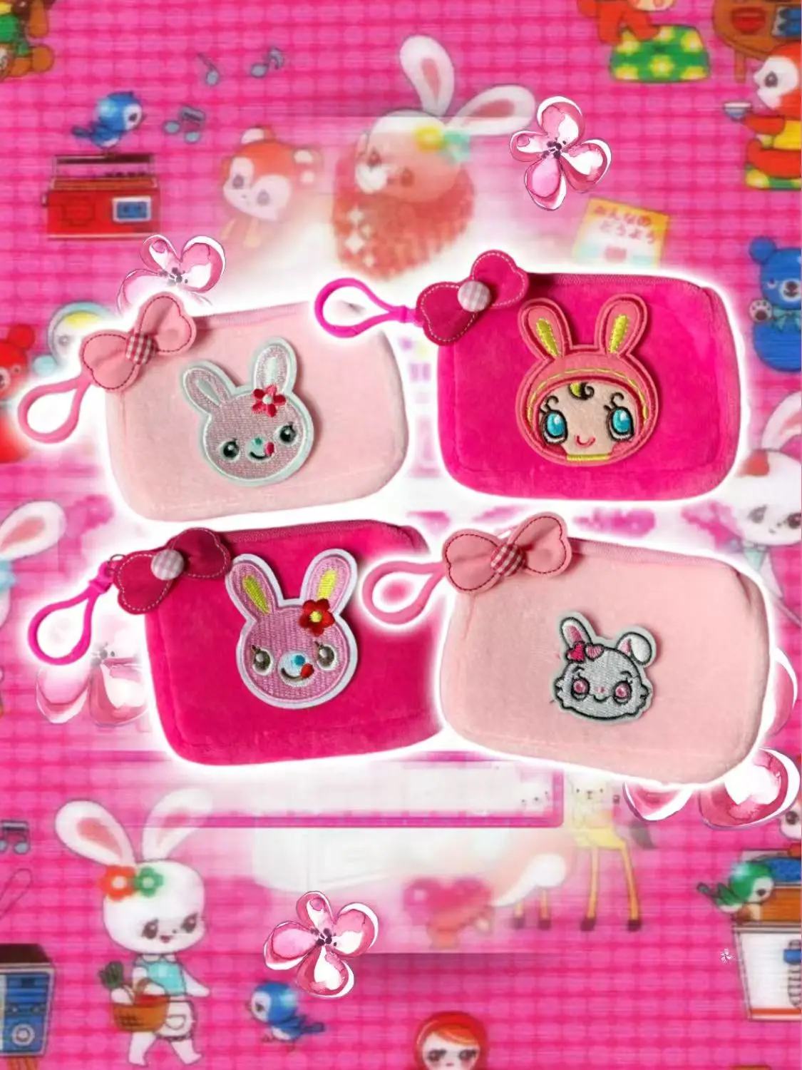 

Japanese Cartoon Mp Sweet Pink Mini Wallet Cute Core Plush Key Ring Pendant Storage Card Bag Coin Purse Carteras Para Mujer