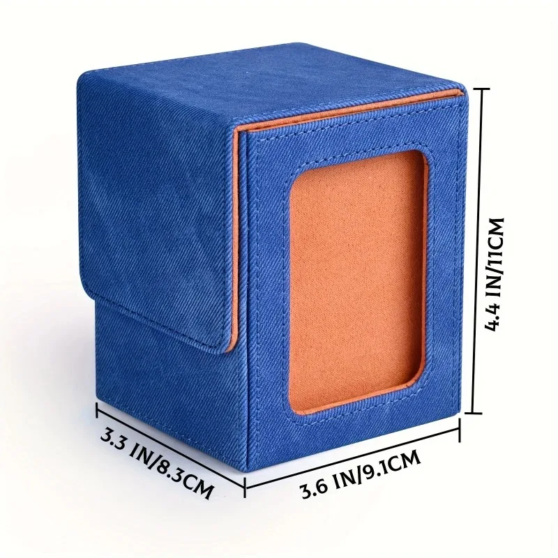 Kartenspielbox mit Sichtfenster, Sammelkarten-Aufbewahrungsbox, fasst 120+ einzeln gehüllte Karten, PU-Leder-Denim-Kartenbox für TCG – Detail 1