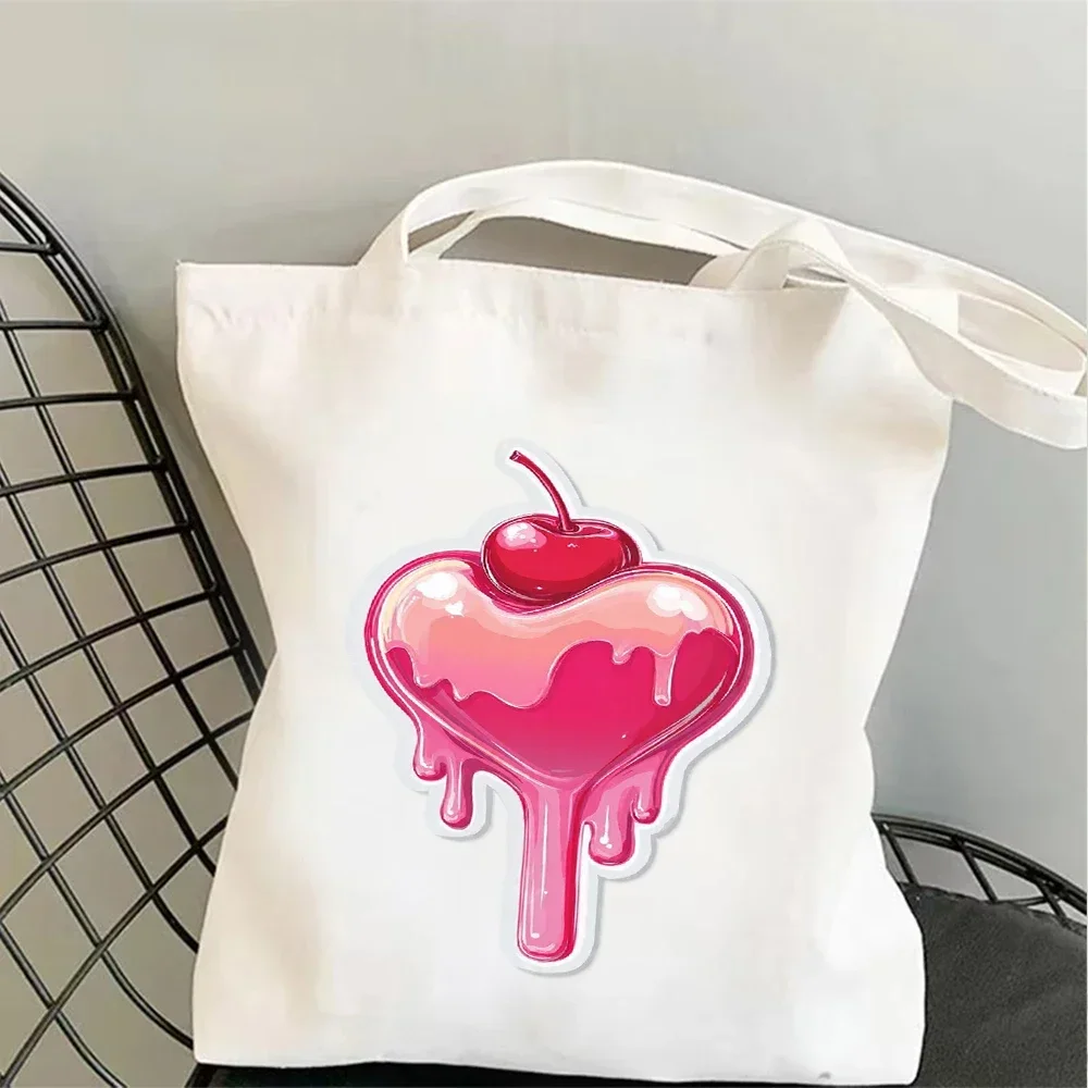 1pc Shiny Holographic Cherry Print Canvas Tote Bag Reusable Shoulder Bag with Gradient Colors, Ideal for Teen Girls & Y2K Lovers