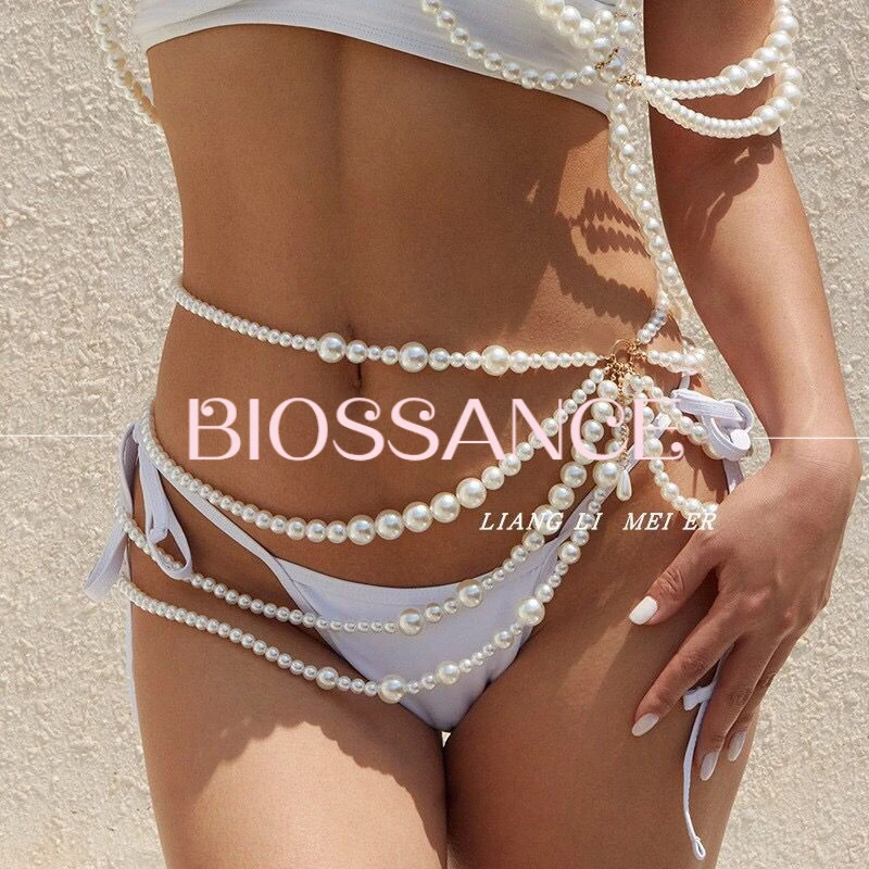 BIOSSANCE Bohemian Imitation Pearl Evening Dress Accessories Bikini Summer Body Chain Ladies Jewelry Accessories Gift Wholesale