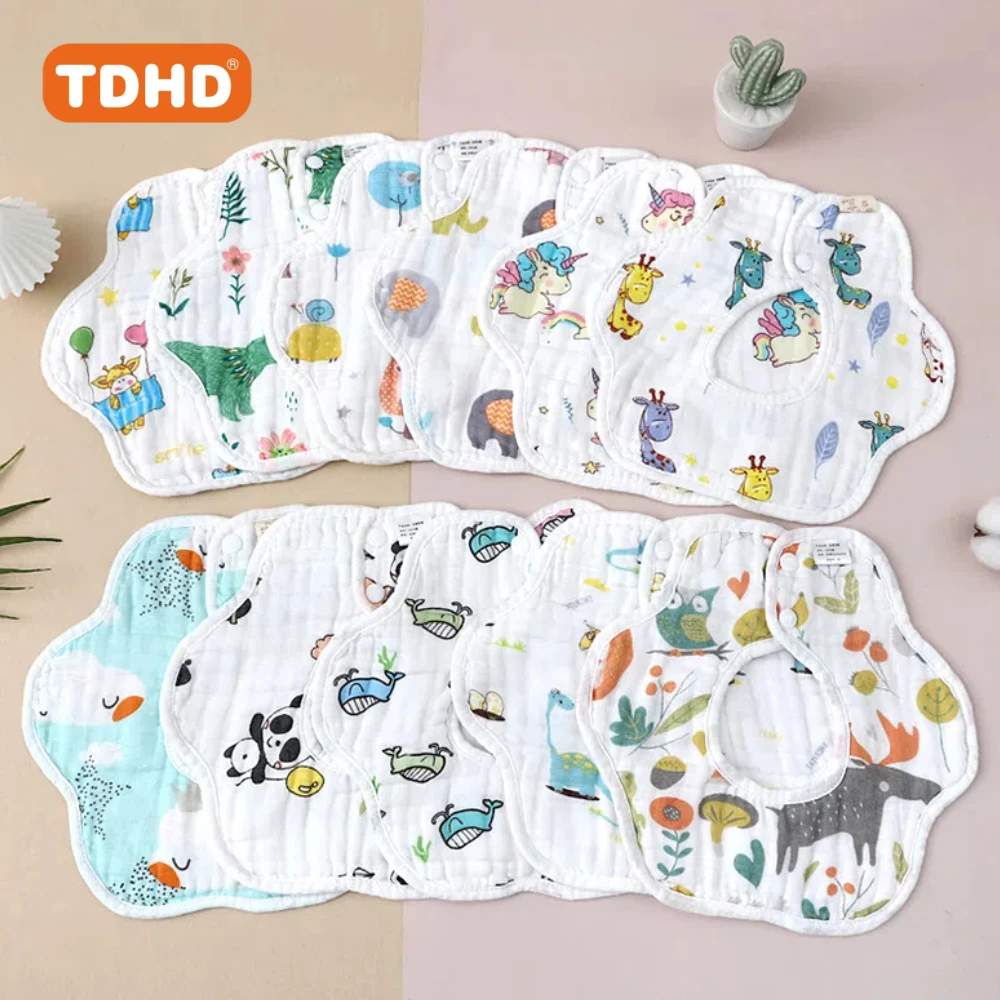 TDHD ランダムかわいいコットンよだれかけ 5 個、6 層ガーゼ授乳よだれかけ、クリスマス、ハロウィン、感謝祭の日のギフト、新年のギフトに最適