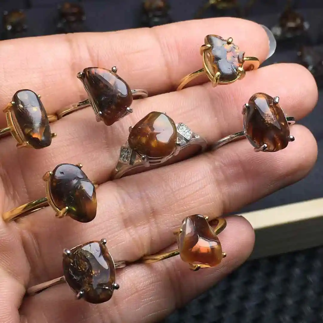 Unit One Piece Natural Semi-precious Fire Agate Crystal Freeforms Gemstone Finger-rings For Gift