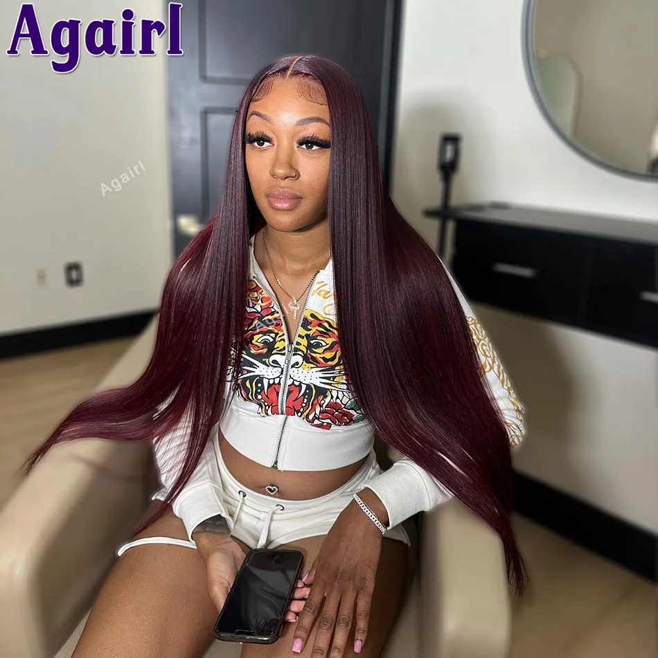 Darker 99J 13X6 Lace Front Human Hair Wigs For Black Women 13x4 Glueless Straight Lace Frontal Wigs Ready To Go 6X4 Closure Wigs