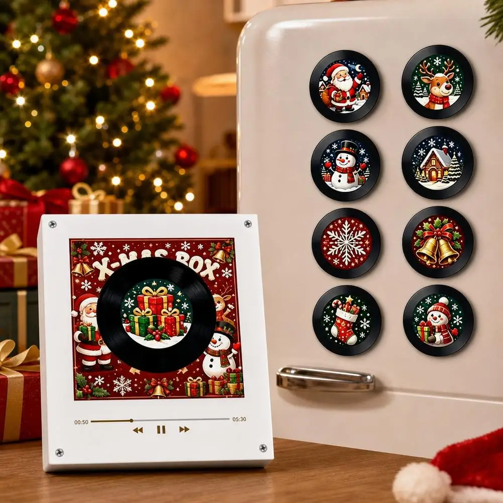 Christmas Vinyl Record Player Fridge Magnet Rotating Disc Night Light NFC Music Box Creative Ornament Custom Gift