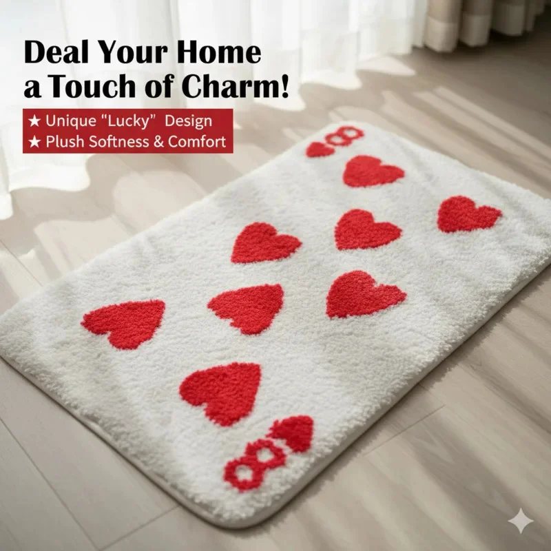 8 Red Carpet Love Poker Rectangular Tufted Card Heart Rug Living Room Bathroom Bedroom Doormat Tufted Soft Plush Floor Mat Pad