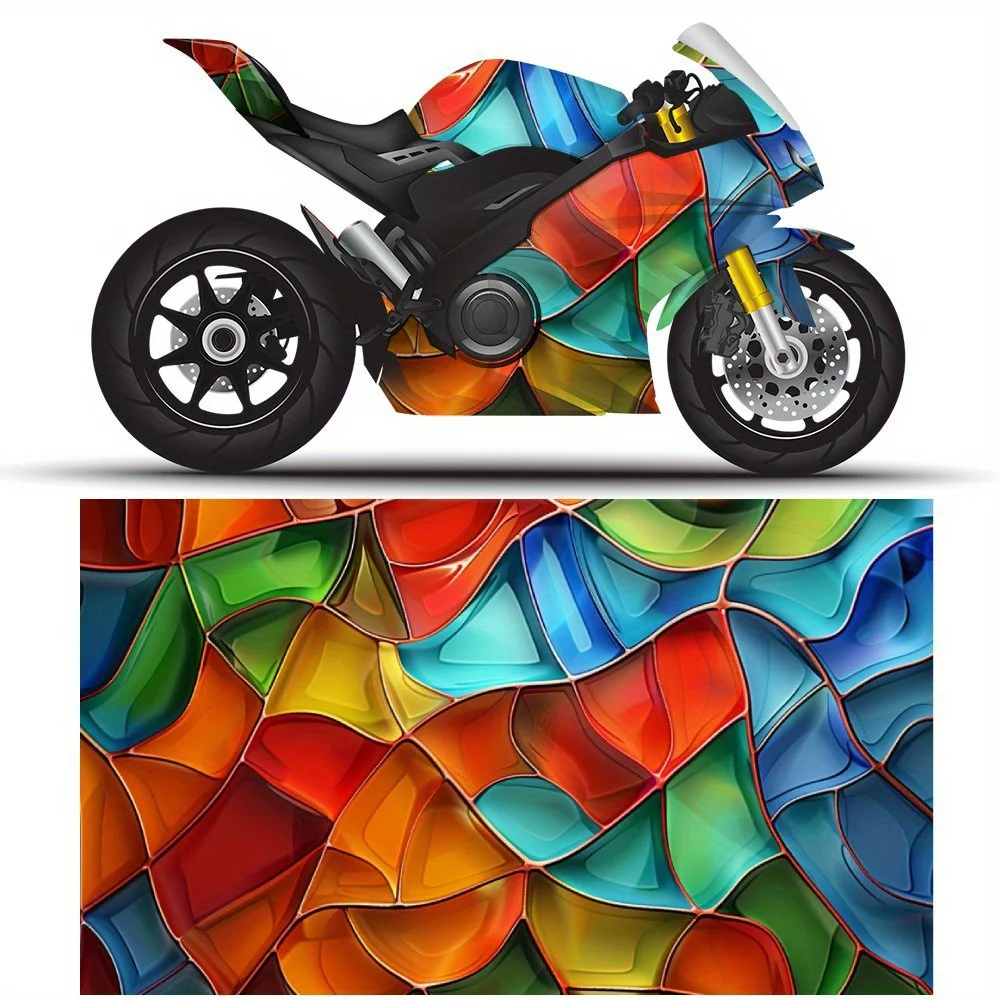 

2 шт. красочный абстрактный стеклянный узор, самоклеящаяся наклейка из ПВХ для мотоцикла, пленка для кузова мотоцикла, подходит для большинства мотоциклов