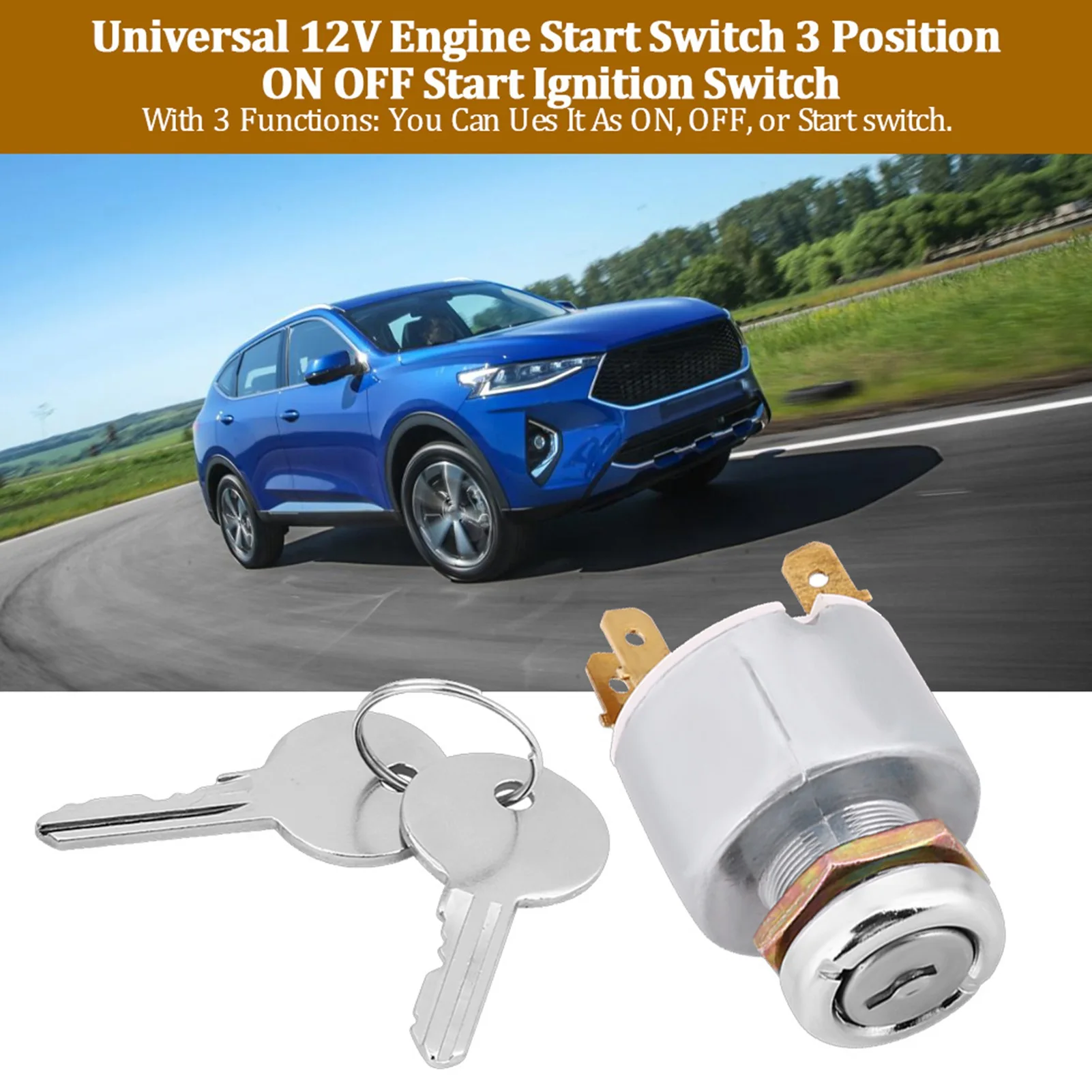 12V Ignition Switch Engine Start Switch 12V Universal Car Auto 3 Position ON OFF Start Ignition Switch Controls W/ 2 Keys SPB501