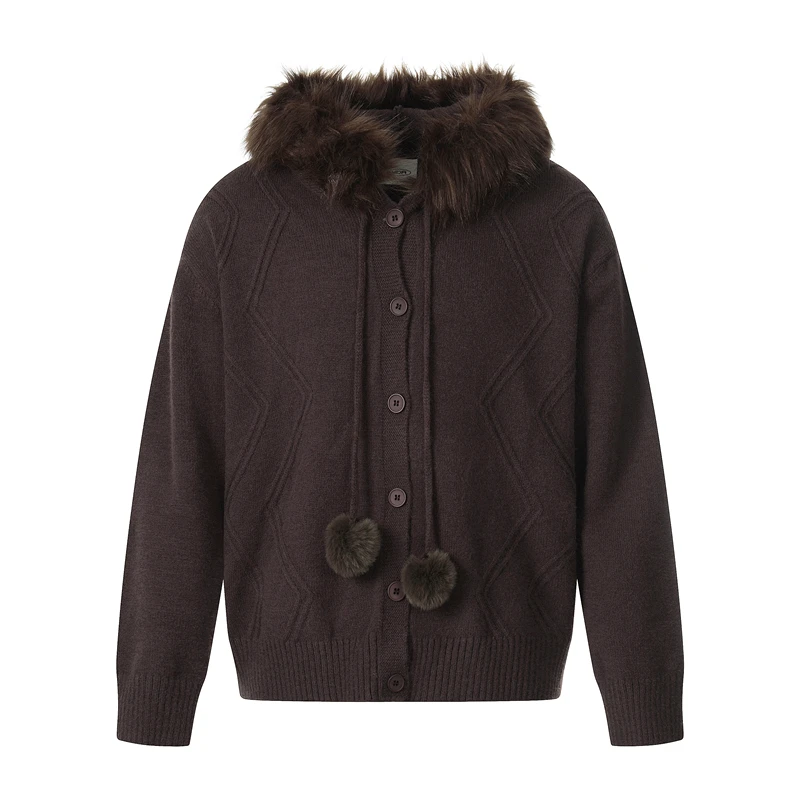 

GXFortune американский вязаный свитер с капюшоном в стиле ретро, мужской и женский свободный свитер с меховым воротником, повседневная одежда для пар