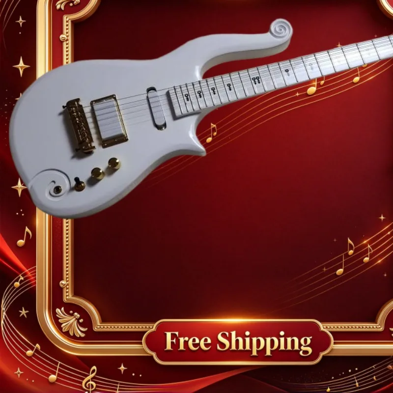 Free Shipping Prince Electric Guitar White Spiral Shape Body SH Pickups Fixed Bridge Gold Hardware Present Rock Graduation Gift