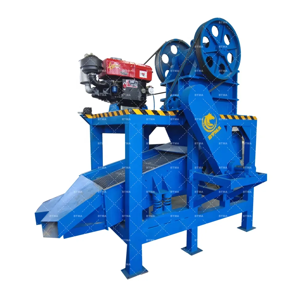 Jaw Crusher Rock Stone Crushing Machine Model PE250x400 Jaw Crusher Driven By Di esel Engine With Vibrating Screen