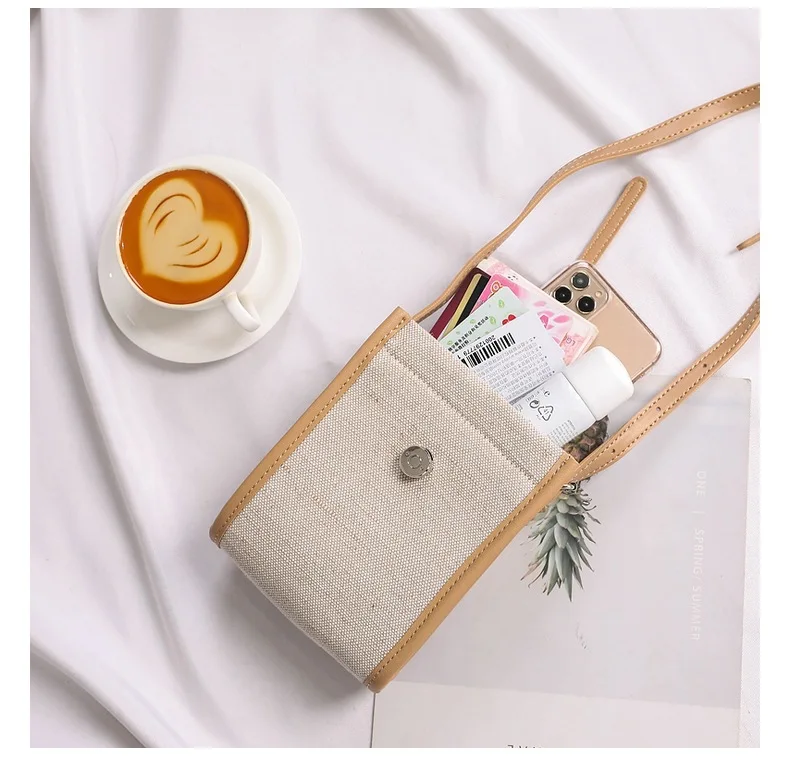 New Retro Canvas Mini Crossbody Bags Korean Contrast Color Mobile Phone Bag Simple Buckle Square Shoulder Bag Women Handbags