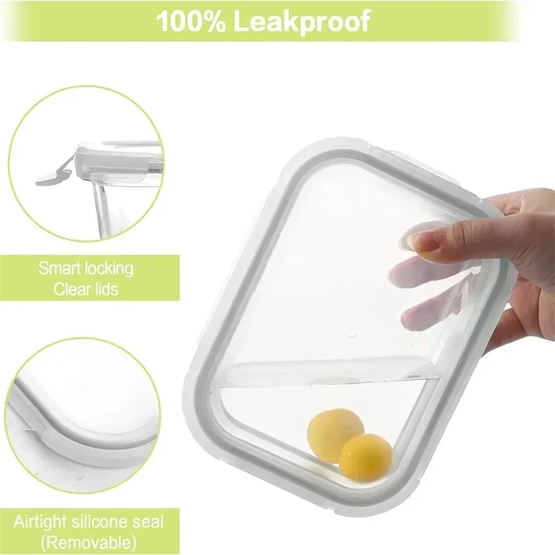 High Borosilicate Glass Lunch Box Microwave Heating Sealed Lunch Bento Boxes Refrigerator Freezer Box Fresh-keeping Soup Bowls