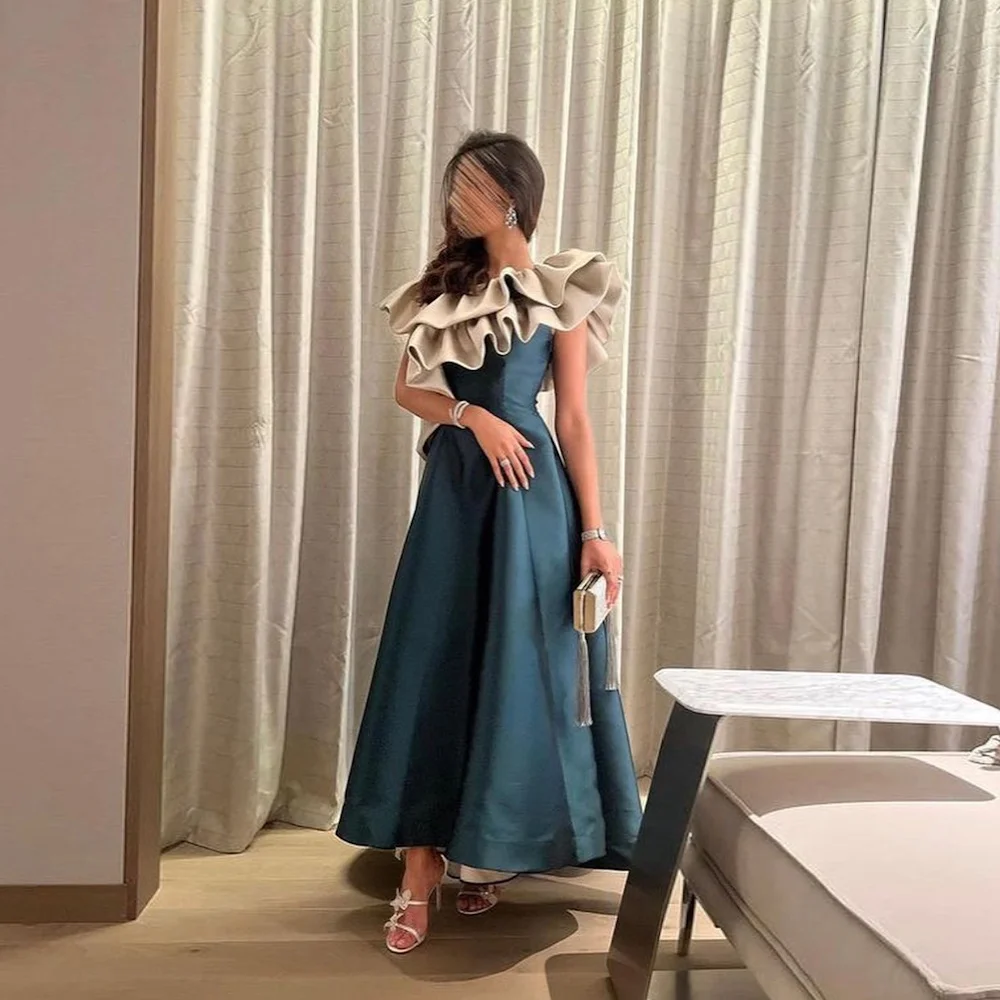 

Mignon Satin A-line Prom Gown One-shoulder Neckline Evening Floor-length Ruffle Formal Elegant Party Dress for Women 2023