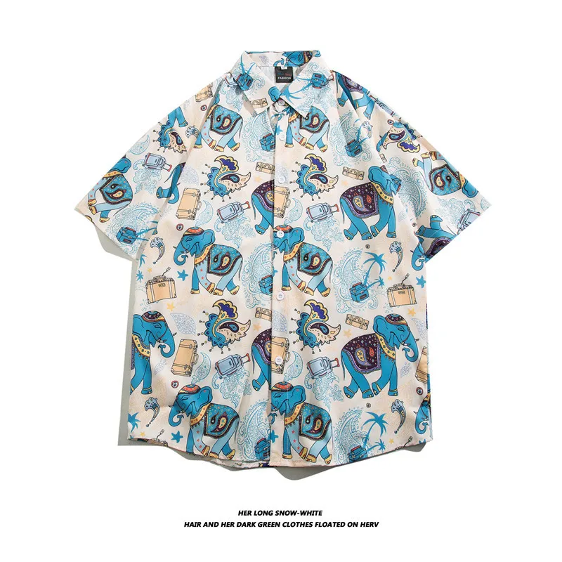 American Hawaiian Sunflower Loose Short Sleeved Shirt Fashion Men And Women Shopping Travel High Quality Fragmented Flower Shirt
