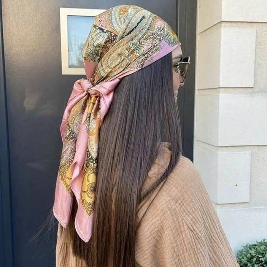 

90*90cm Cashew Printed Square Scarf Muslim Paisley Floral Printed Hijab Shawl Women Silk-like Satin Hair Wraps Fashion Bandana