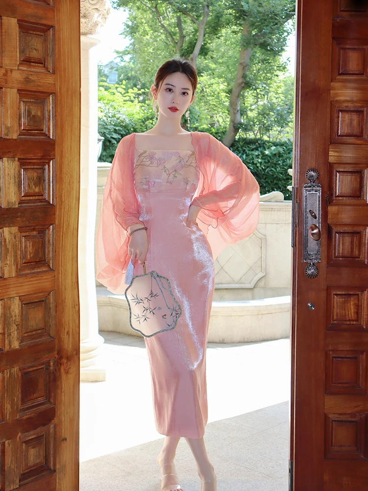 

ReVe High-End BiTao Pavilion: Новый китайский элегантный комплект из двух предметов для женщин, с ажурной вышивкой, из шелкового крепа и полиэстера, кардиган