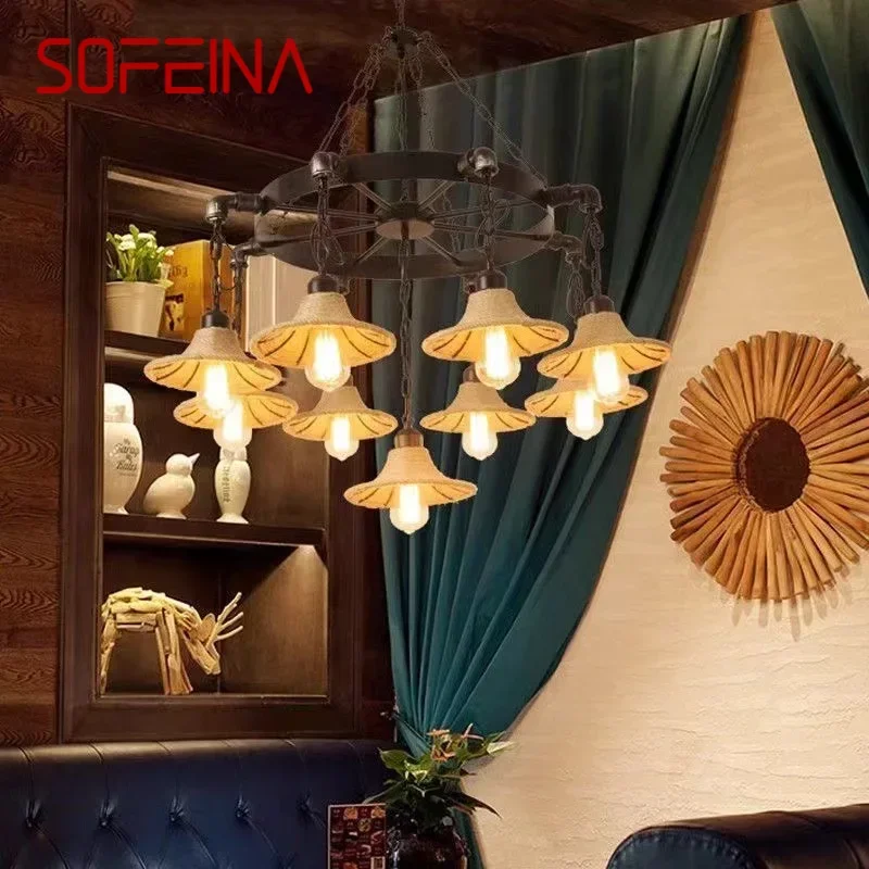 SOFEINA American Retro Pendent Lamp Industrial Wind Living Room Restaurant Loft Clothing Store Cafe Bar Box Homestay Chandelier