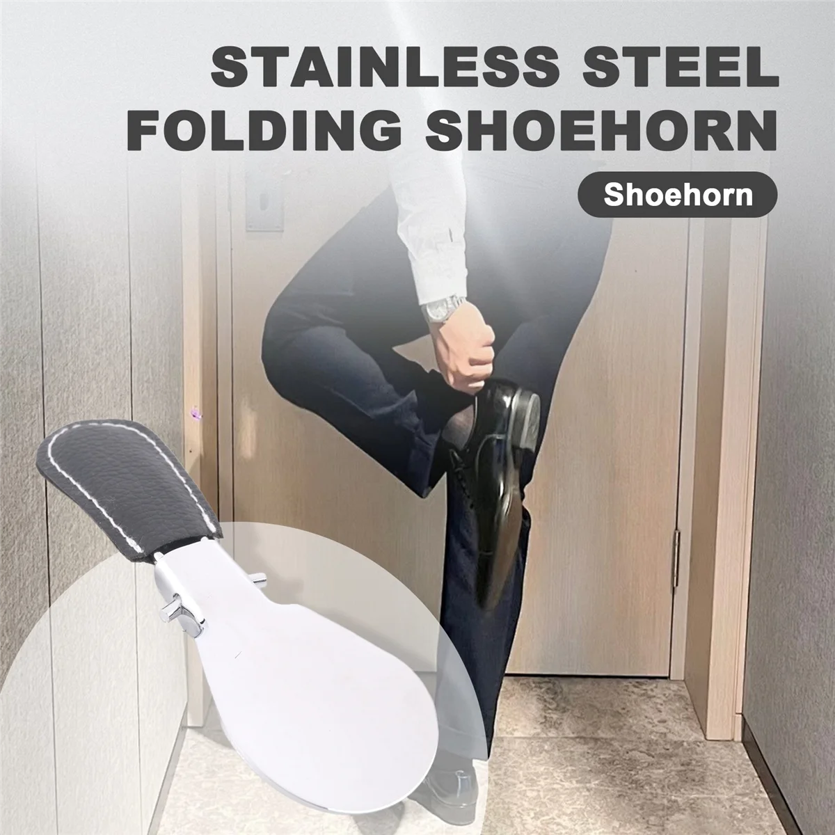 ABQR 12*3.8cm Professional Foldable Stainless Steel Shoe Horn Long Shoespooner Spoon