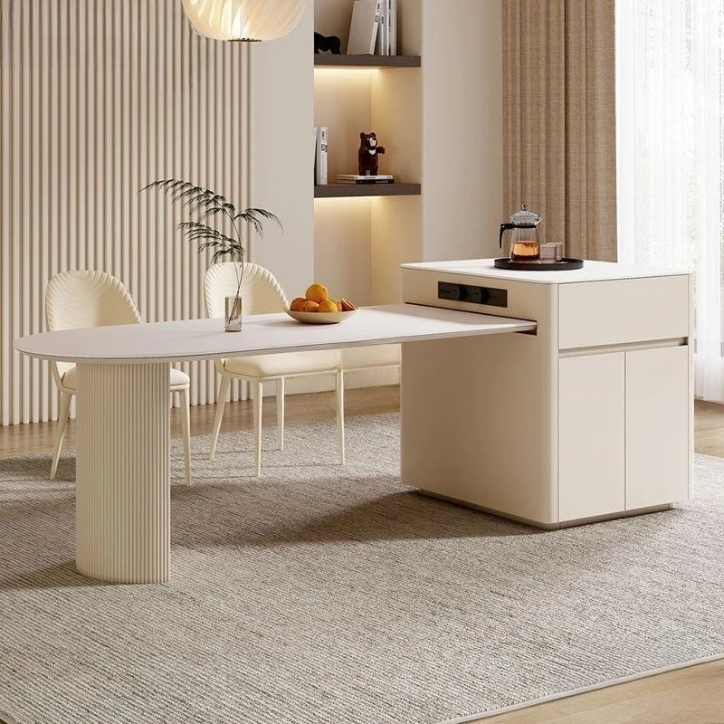 

Guide table integrated cream wind household retractable French semi-circular arc rock slab island